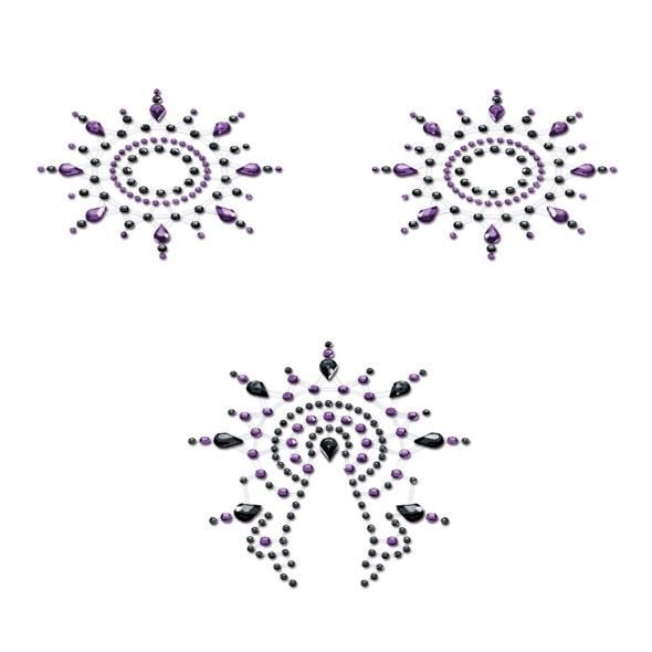 Пестіс з кристалів Petits Joujoux Gloria set of 3 - Black/Purple, прикраса на груди та вульву Пестіс з кристалів Petits Joujoux Gloria set of 3 - Black/Purple, прикраса на груди та вульву