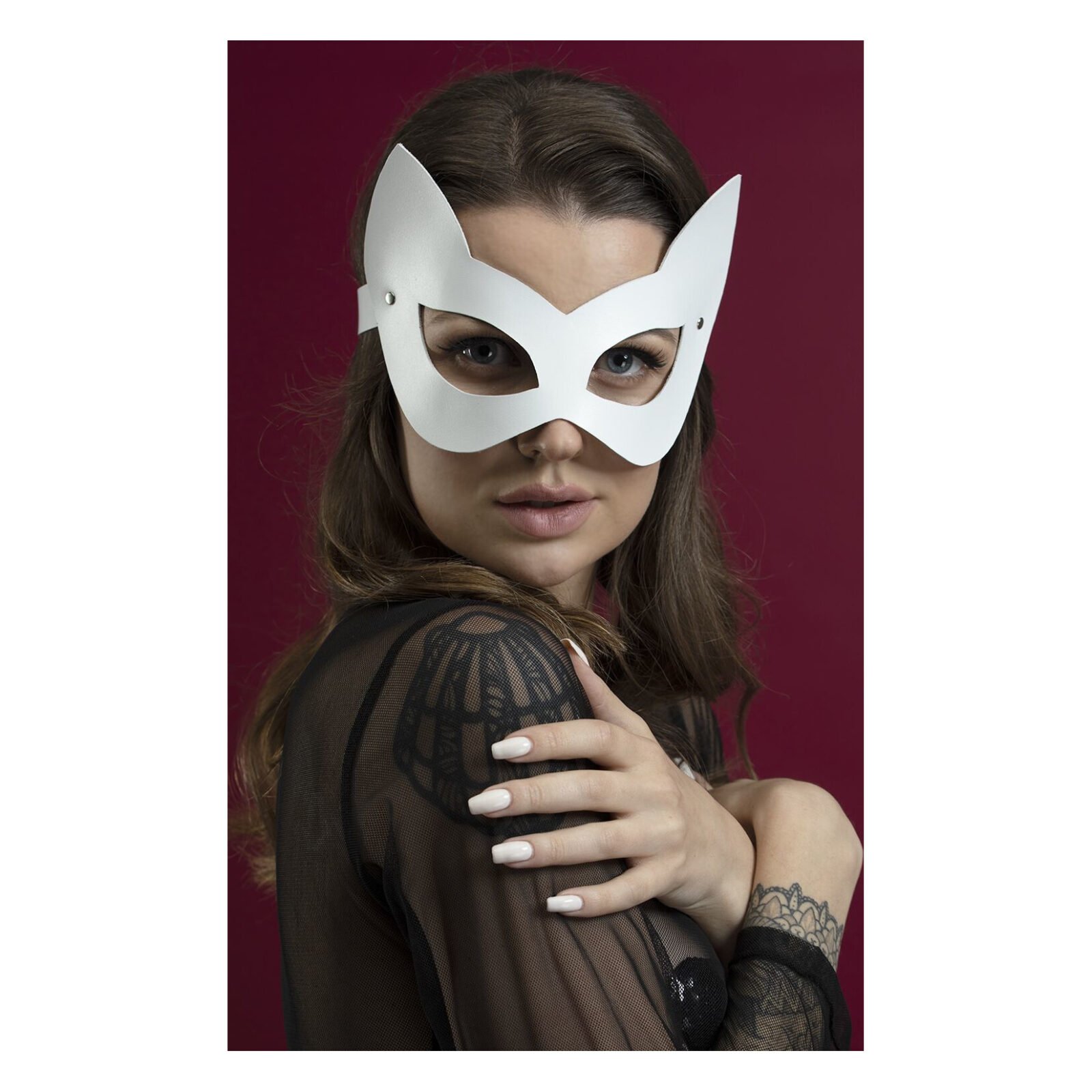Маска кішечки Feral Feelings - Kitten Mask, натуральна шкіра, біла Маска кішечки Feral Feelings - Kitten Mask, натуральна шкіра, біла