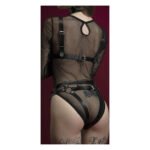 Портупея на груди Feral Feelings - Harness Bra, ліф, натуральна шкіра, колір чорний