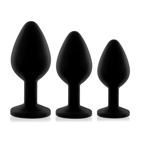 Набір силіконових анальних пробок із кристалом Rianne S: Booty Plug Set Black, діаметр 3,2см, 3,5см, 4,2см Набір силіконових анальних пробок із кристалом Rianne S: Booty Plug Set Black, діаметр 3,2см, 3,5см, 4,2см
