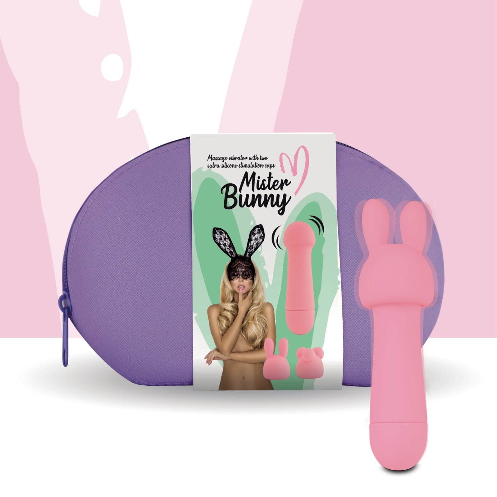 Мінівібратор FeelzToys Mister Bunny Pink з двома насадками Мінівібратор FeelzToys Mister Bunny Pink з двома насадками