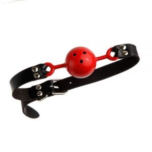 Кляп з екошкіри Loveshop Latex BREATHABLE BALL Gag BLACK / RED