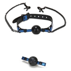 Кляп з зажимами для сосків WHIPSMART DIAMOND BLUE