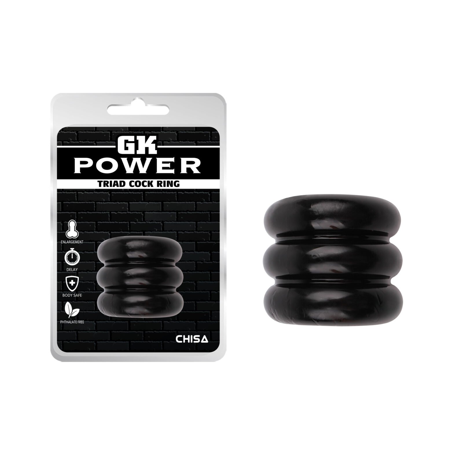 Широке ерекційне кільце з трьох ярусів Chisa GK Power Triad Cock Ring, чорне Широке ерекційне кільце з трьох ярусів Chisa GK Power Triad Cock Ring, чорне