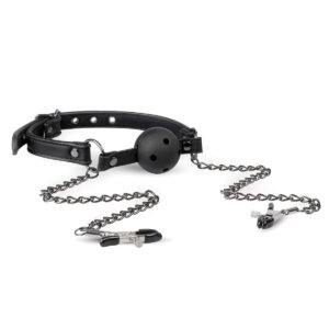 Кляп із затискачами на соски Open Ball Gag With Nipple Clamps
