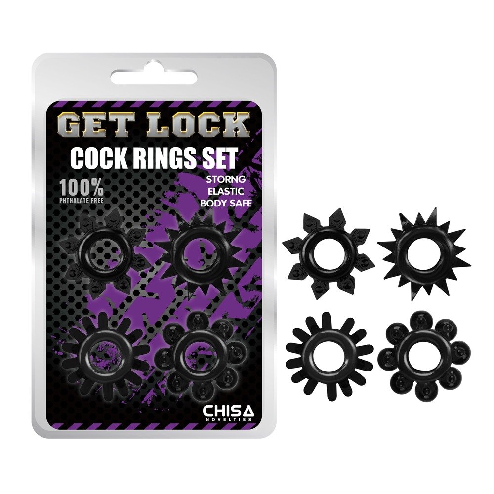 Набір ерекційних кілець Chisa Get Lock Cock Rings Set, чорний Набір ерекційних кілець Chisa Get Lock Cock Rings Set, чорний
