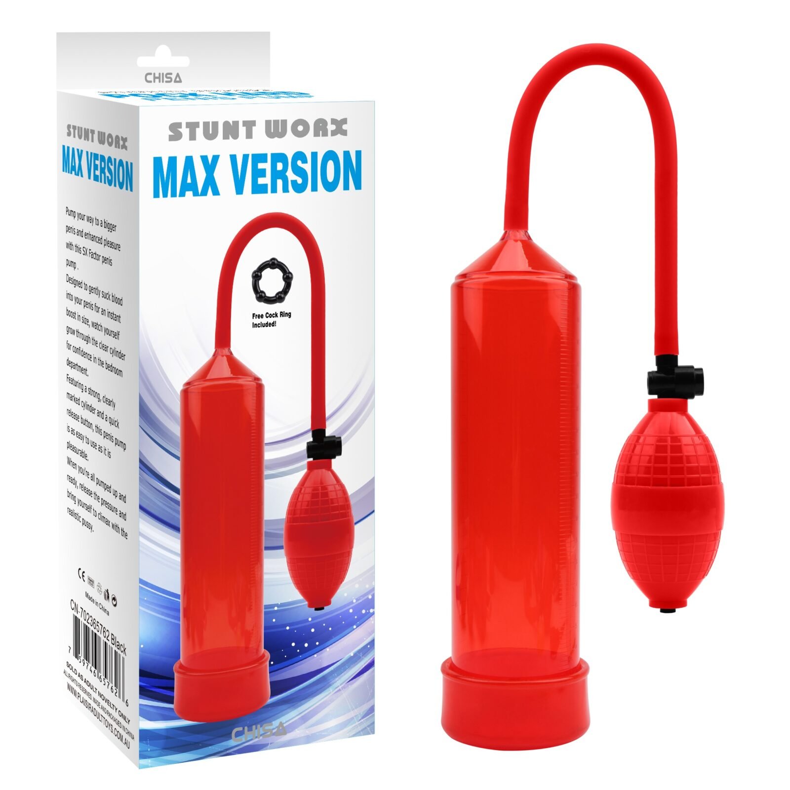 Помпа для збільшення члена Chisa Stunt Worx Max Version Penis Pump, червона Помпа для збільшення члена Chisa Stunt Worx Max Version Penis Pump, червона