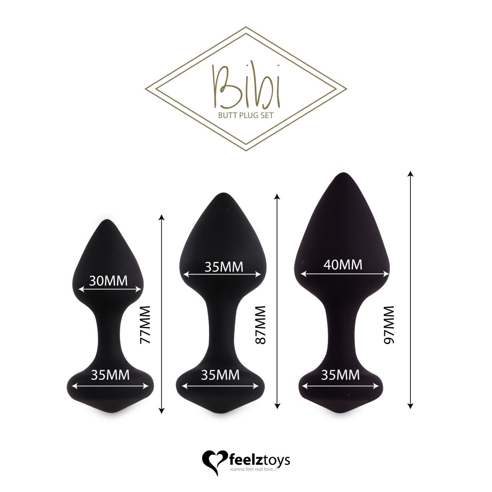 Набір силіконових анальних пробок FeelzToys - Bibi Butt Plug Set 3 pcs Black Набір силіконових анальних пробок FeelzToys - Bibi Butt Plug Set 3 pcs Black