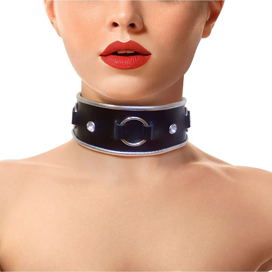 Ошейник из натуральной кожи со стразами и кольцом Art of Sex - Collar Ring Ошейник из натуральной кожи со стразами и кольцом Art of Sex - Collar Ring