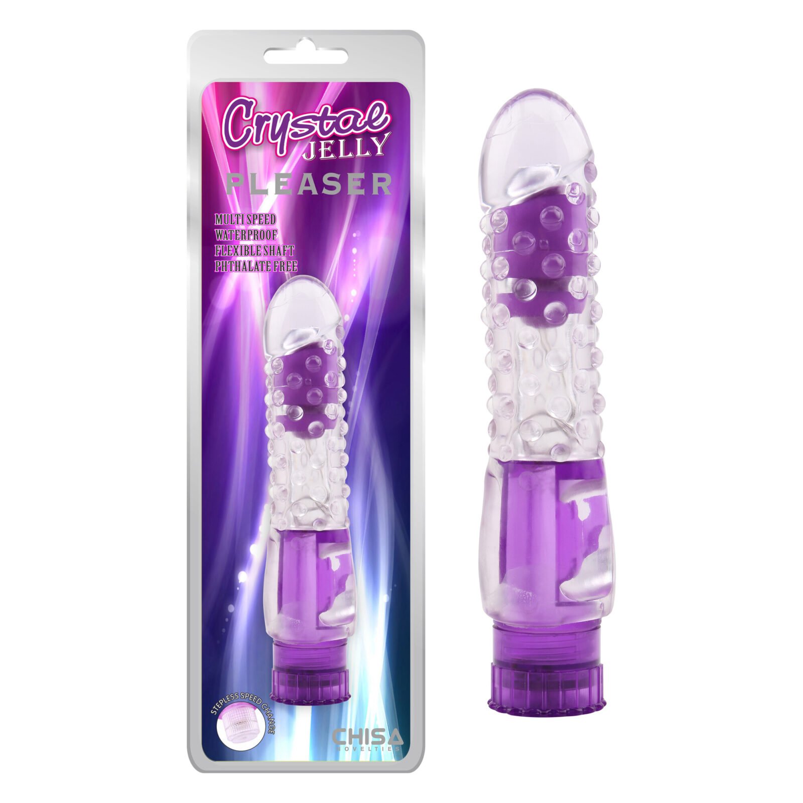 Вібратор прозорий з рельєфом Chisa Crystal Jellie Pleaser на батарейках, фіолетовий Вібратор прозорий з рельєфом Chisa Crystal Jellie Pleaser на батарейках, фіолетовий