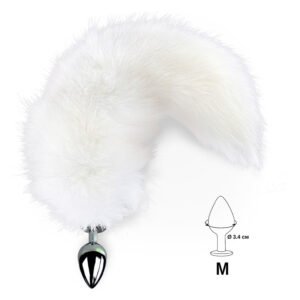 Металева анальна пробка з хвостом із натурального хутра Art of Sex size M White fox