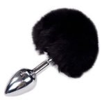 Металева анальна пробка Кролячий хвостик Alive Fluffy Plug S Black, діаметр 2,8 см