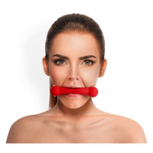 Кляп-палиця на ременях Art of Sex – Gag Stick Silicon, червоний, натуральна шкіра