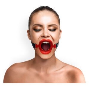 Кляп-розширювач силіконове кільце Art of Sex – Gag ring, червоний, натуральна шкіра