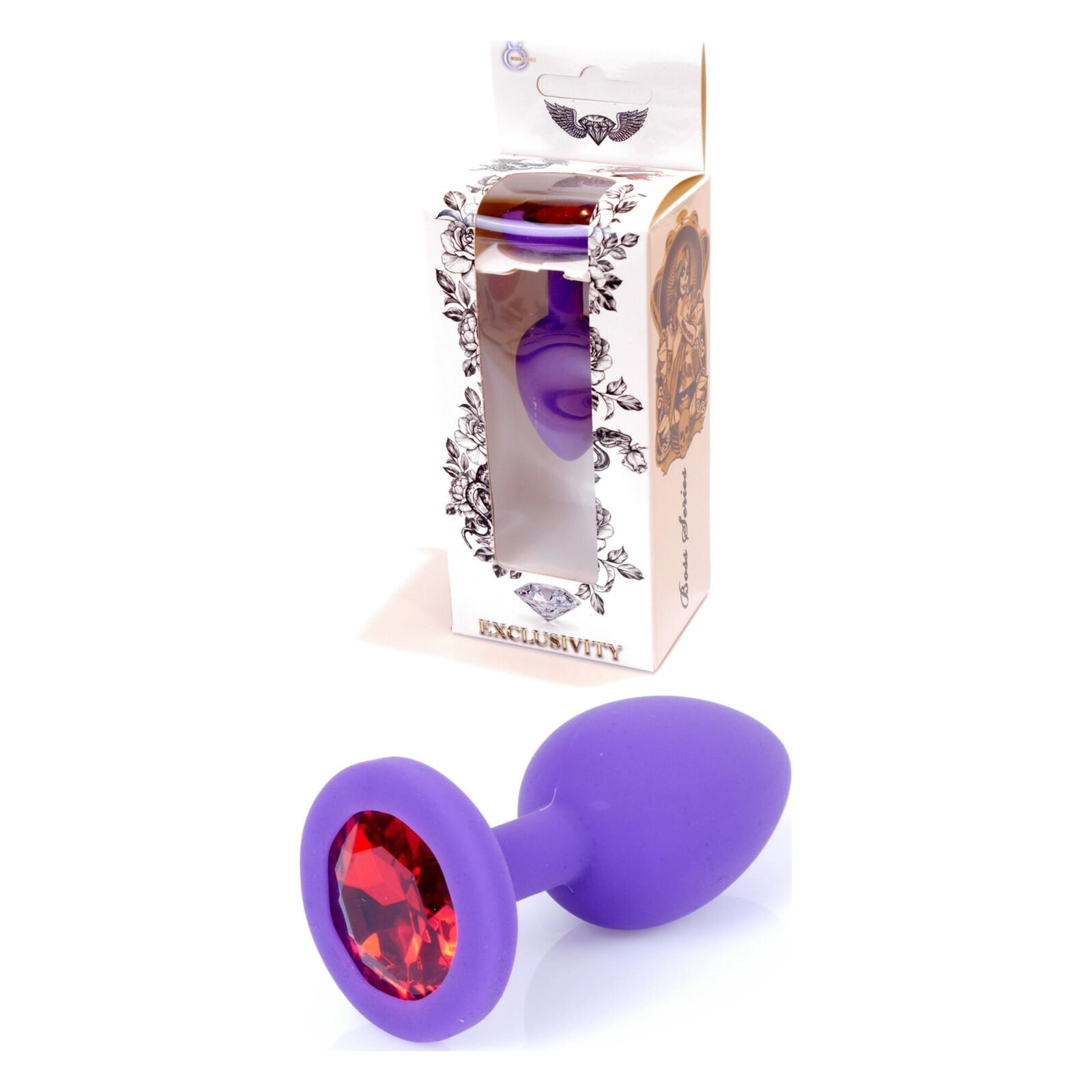 Анальна пробка BOSS SERIES Jewellery з червоним каменем, фіолетова Анальна пробка BOSS SERIES Jewellery з червоним каменем, фіолетова