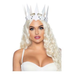 Корона злої королеви Leg Avenue Faux leather spiked crown White, штучна шкіра, заклепки