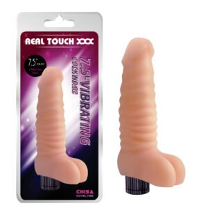 Вібратор ребристий з мошонкою Chisa Real Touch XXX, бежевий