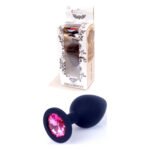 Анальна пробка чорна з каменем Plug-Jewellery Black Silicon PLUG Medium-Pink Diamond