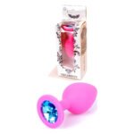 Анальна пробка з блакитним кристалом Plug-Jewellery Pink Silicon PLUG Medium-Light Blue Diamond
