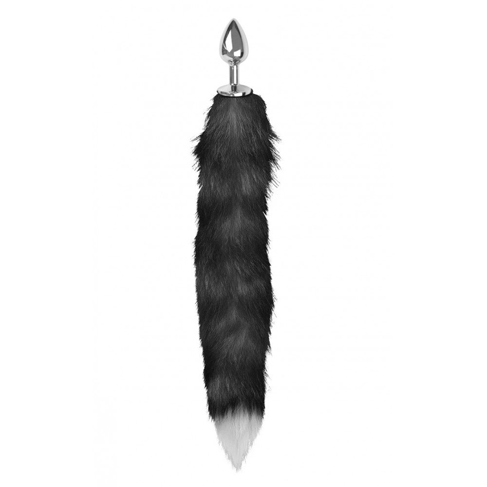 Анальна пробка з хвостом Anal plug faux fur fox tail black polyeste Анальна пробка з хвостом Anal plug faux fur fox tail black polyeste