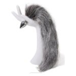 Анальна пробка з хвостом Anal plug faux fur fox tail light grey polyeste