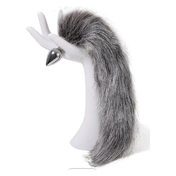 Анальна пробка з хвостом Anal plug faux fur fox tail light grey polyeste Анальна пробка з хвостом Anal plug faux fur fox tail light grey polyeste