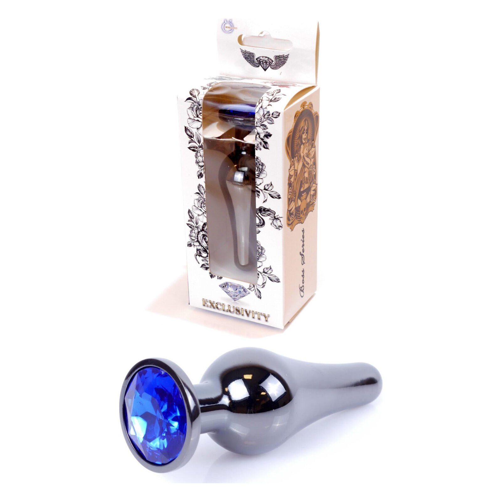 Анальна пробка з полірованого алюмінію з каменем Plug-Jewellery Dark Silver BUTT PLUG-Dark Blue Анальна пробка з полірованого алюмінію з каменем Plug-Jewellery Dark Silver BUTT PLUG-Dark Blue