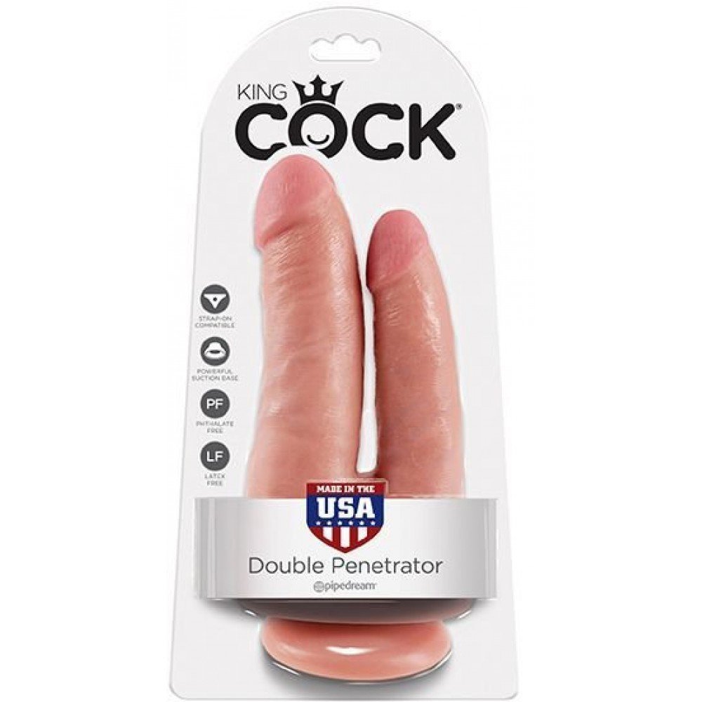 Фалоімітатор подвійний Pipedream King Cock реалістичний, на присосці, бежевий Фалоімітатор подвійний Pipedream King Cock реалістичний, на присосці, бежевий