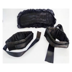 М'які Наручники з пов'язкою на очі DS Fetish Handskaff with blinfold black