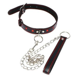 Нашийник з повідцем DS Fetish Collar with heart leash black