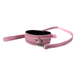 Нашийник з повідцем DS Fetish Collar і сріблястою фурнітурою, рожевий