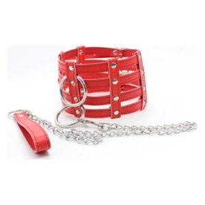 Нашийник з поводком-ланцюжком DS Fetish Collar with chain leash red