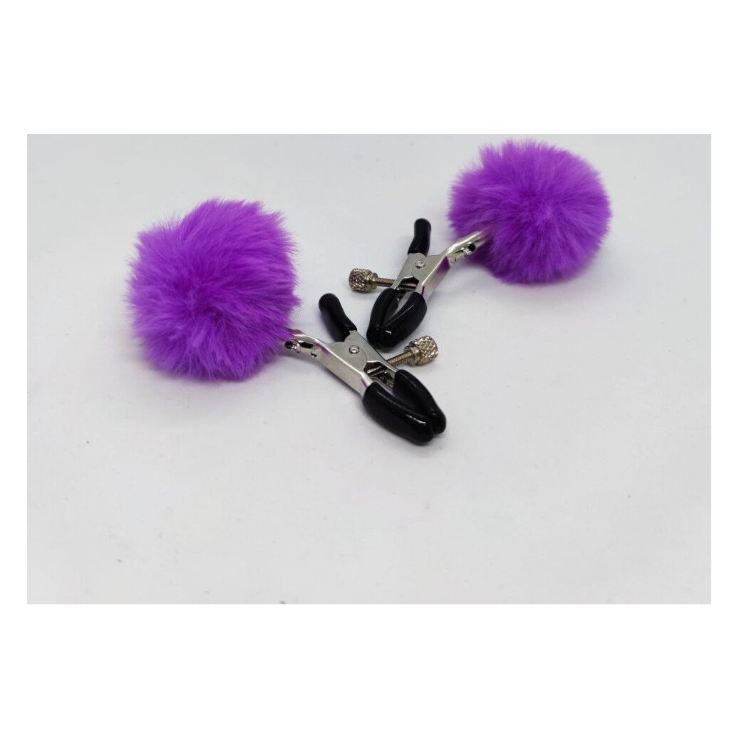 Затискачі на соски DS Fetish Nipple clamps metal poliester, фіолетові Затискачі на соски DS Fetish Nipple clamps metal poliester, фіолетові
