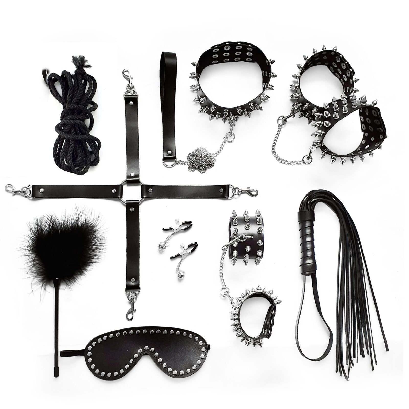 BDSM-набір Art of Sex – Spikes BDSM Set Leather, 10 предметів, чорний, натуральна шкіра BDSM-набір Art of Sex – Spikes BDSM Set Leather, 10 предметів, чорний, натуральна шкіра