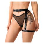Гартер на ногу Art of Sex - Naomi з написом SEXY, натуральна шкіра, розмір XS-2XL, колір чорний