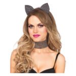 Набір кішечки зі стразами Leg Avenue Cat ear headband & choker set, широкий чокер та вушка