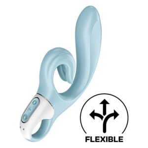Вібратор-кролик Satisfyer Love Me Blue, гнучкий, відросток з потрійним кінчиком