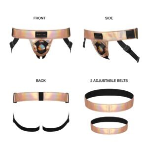 Трусики для страпона Strap-On-Me - Curious з голографічним оздобленням кольору рожевого золота