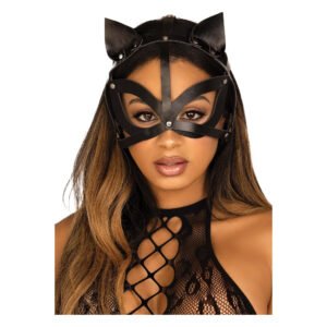 Маска кішки з екошкіри Leg Avenue Vegan leather studded cat mask Black
