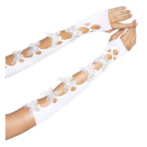 Мітенки Leg Avenue Butterfly applique arm warmers White, метелики