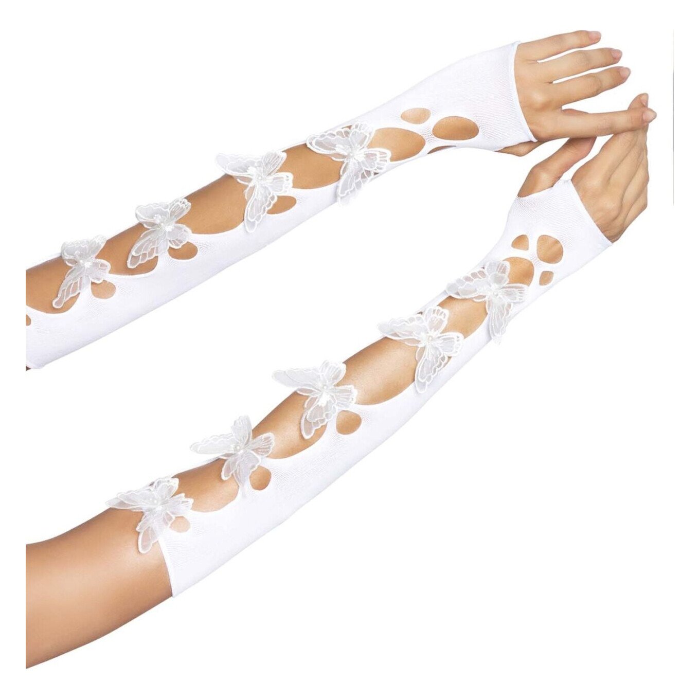 Мітенки Leg Avenue Butterfly applique arm warmers White, метелики Мітенки Leg Avenue Butterfly applique arm warmers White, метелики