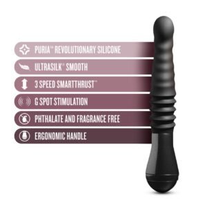 Пульсатор Blush Temptasia – Lazarus Thrusting Dildo – Black, ребристий стовбур, 3 швидкості