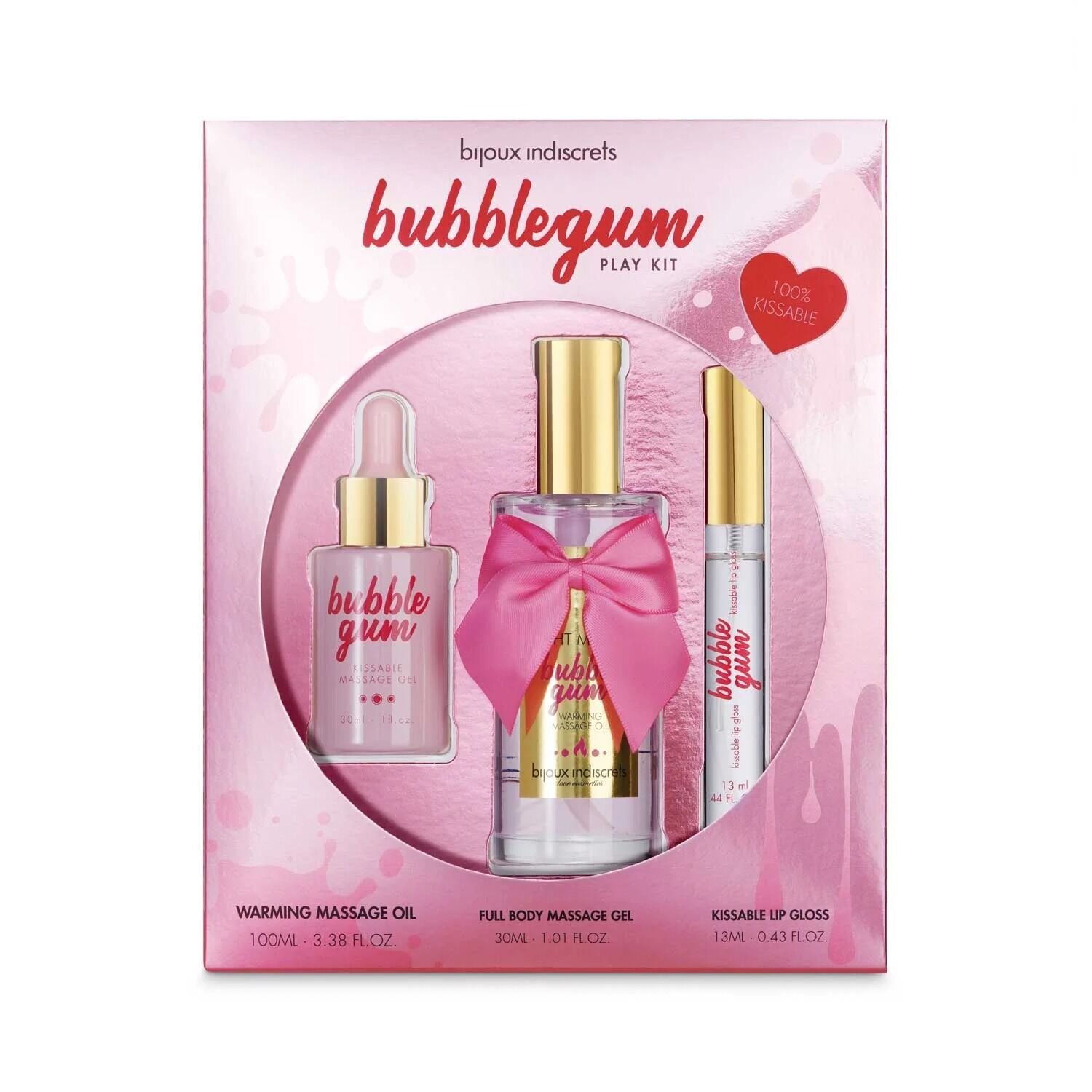 Подарунковий набір косметики Bijoux Indiscrets Bubblegum Play Kit, масажна олія, гель, блиск Подарунковий набір косметики Bijoux Indiscrets Bubblegum Play Kit, масажна олія, гель, блиск