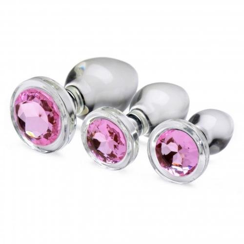 Набір анальних пробок Pink Gem Glass Anal Plug Set зі скла Набір анальних пробок Pink Gem Glass Anal Plug Set зі скла