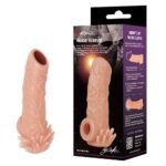 Насадка на член Kokos Nude Sleeve з відкритою головкою та отвором для мошонки, рельєфна, бежева