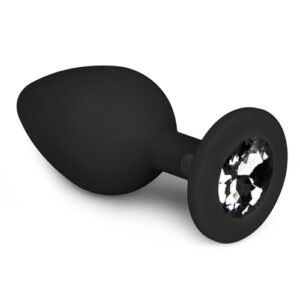 Анальна пробка із кристалом Easytoys, силіконова, чорна, 8.5 х 3.3 см.