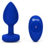 Анальна пробка з каменем та з вібрацією L/XL B-Vibe з дистанційним пультом керування, синя