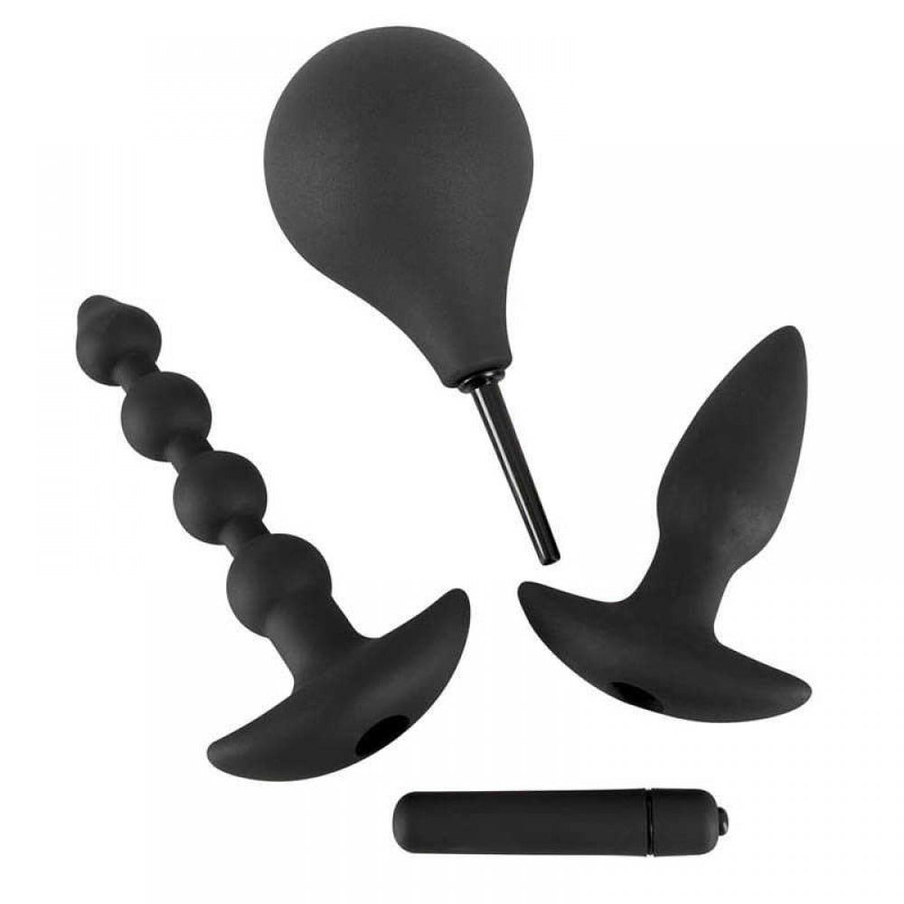 Анальний сет Black Velvet Anal Kit (анальна пробка, анальні намиста, віброкуля, анальний душ), чорний Анальний сет Black Velvet Anal Kit (анальна пробка, анальні намиста, віброкуля, анальний душ), чорний