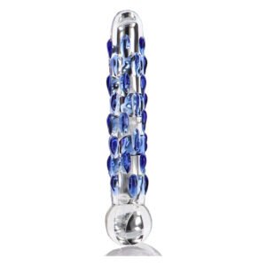 Скляний фалоімітатор з рельєфом Diamond Dazzler прозорий з блакитним, 18 см х 3.5 см