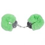 Наручники DS Fetish Plush handcuffs, метал із хутром, зелені